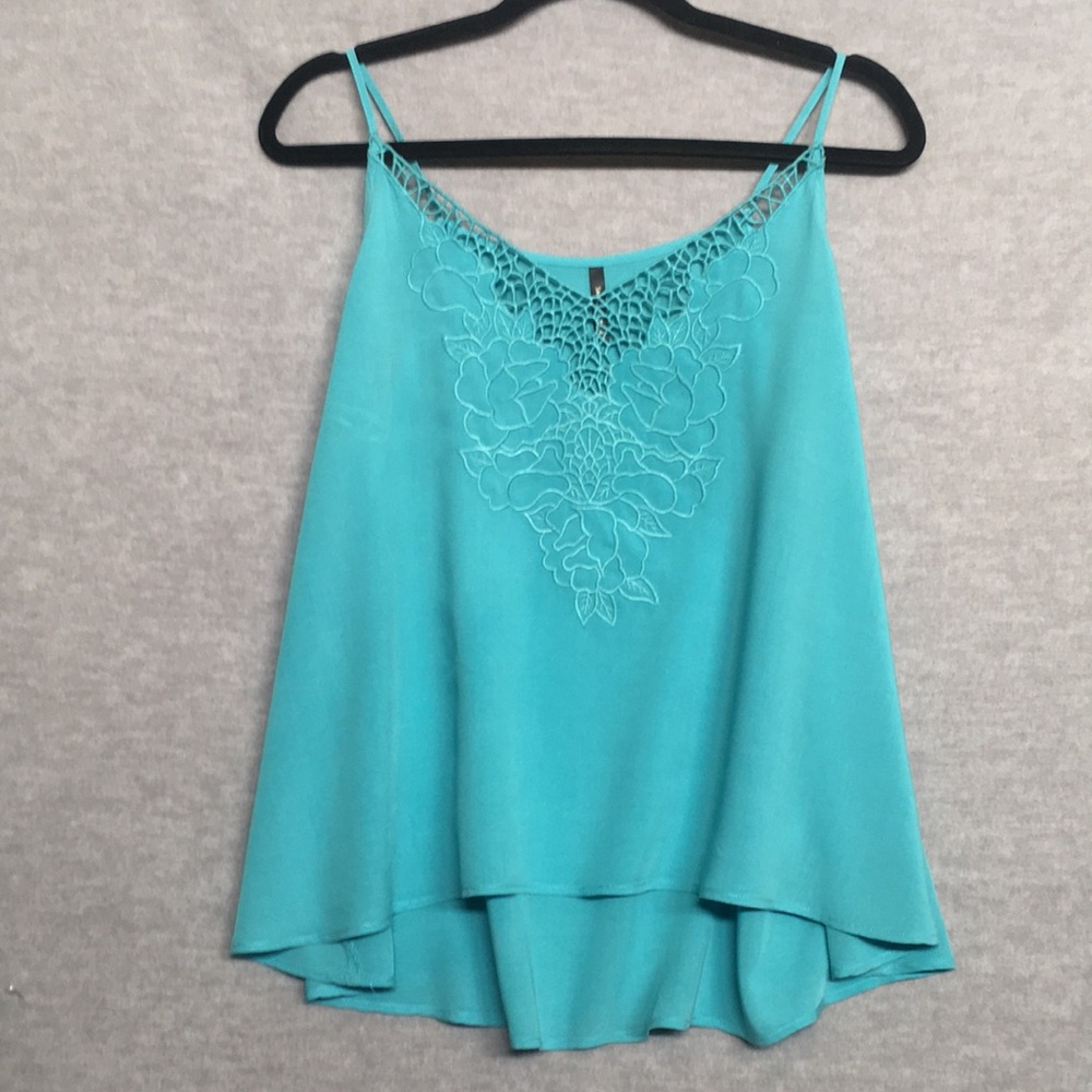 “Smell the Roses” Embroidered Cool Trendy Teal Color A Line Fly Away Breezy Tank
